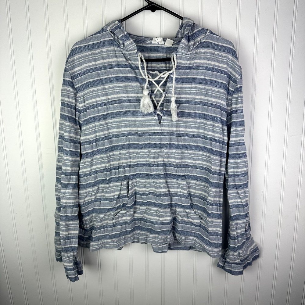 Roxy blue lace up Long sleeve hooded shirt size Large‎